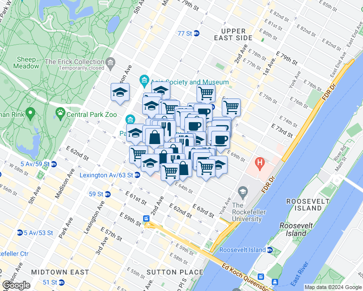 map of restaurants, bars, coffee shops, grocery stores, and more near in New York