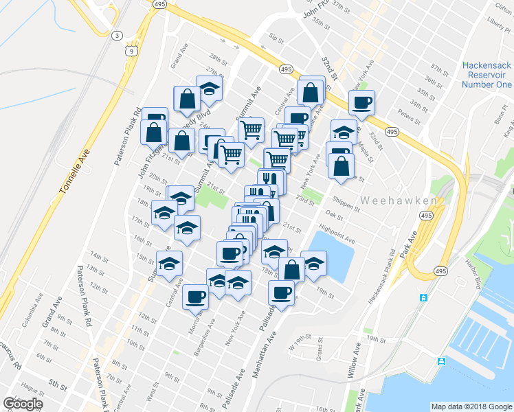 map of restaurants, bars, coffee shops, grocery stores, and more near 2025 Bergenline Avenue in Union City