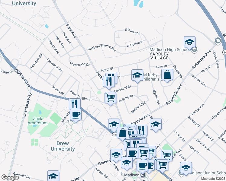 map of restaurants, bars, coffee shops, grocery stores, and more near 81 County Route 623 in Madison