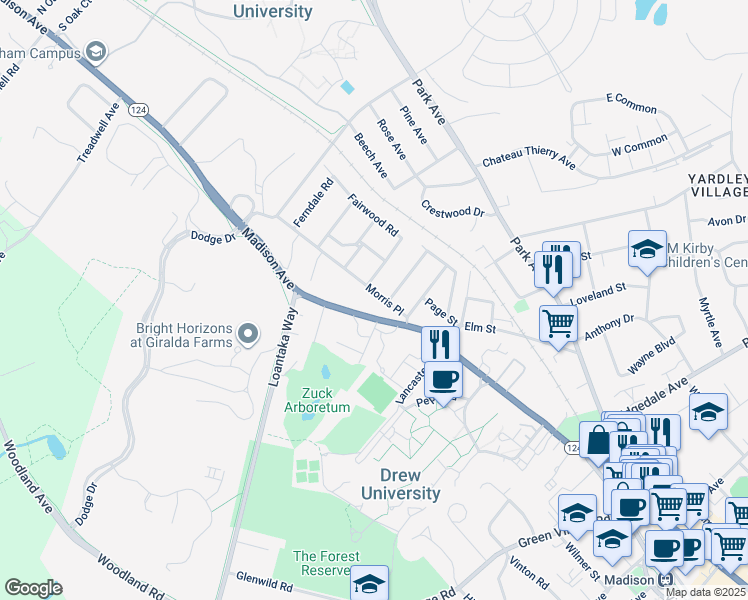 map of restaurants, bars, coffee shops, grocery stores, and more near 22 Morris Place in Madison