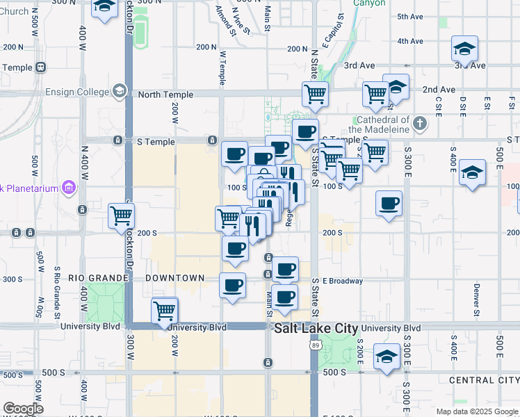 map of restaurants, bars, coffee shops, grocery stores, and more near in Salt Lake City