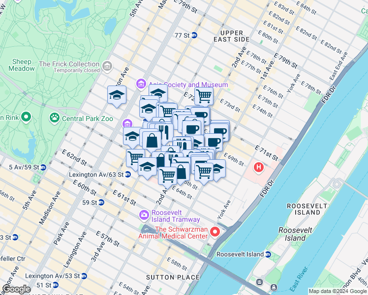 map of restaurants, bars, coffee shops, grocery stores, and more near in New York