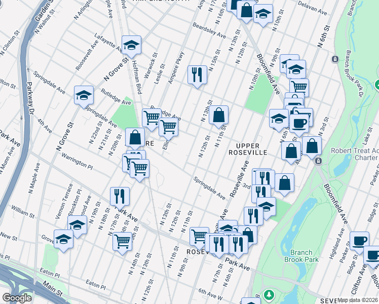 map of restaurants, bars, coffee shops, grocery stores, and more near 455 3rd Avenue West in Newark