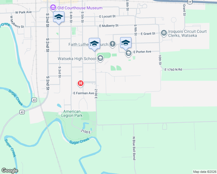 map of restaurants, bars, coffee shops, grocery stores, and more near 844 South Hanson Drive in Watseka