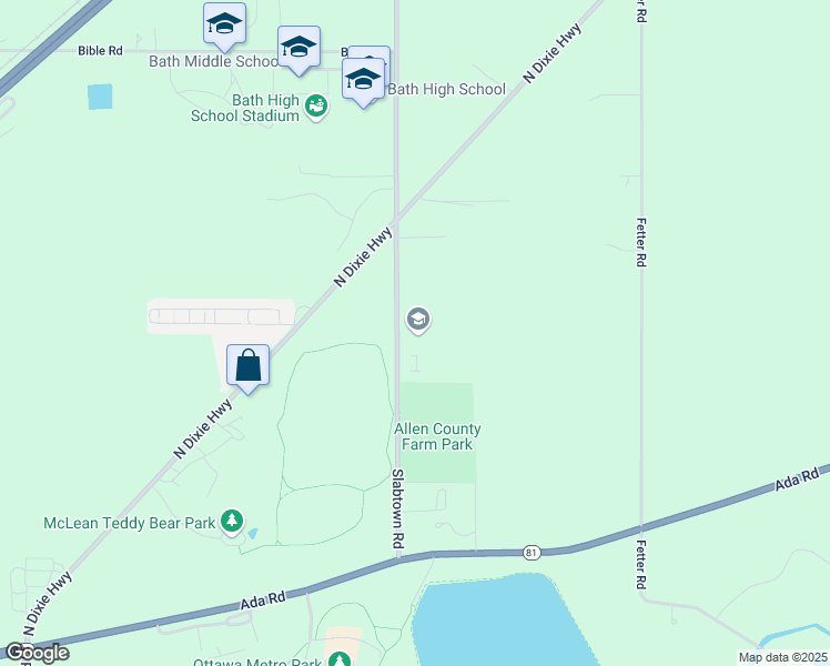 map of restaurants, bars, coffee shops, grocery stores, and more near 1920 Slabtown Road in Lima