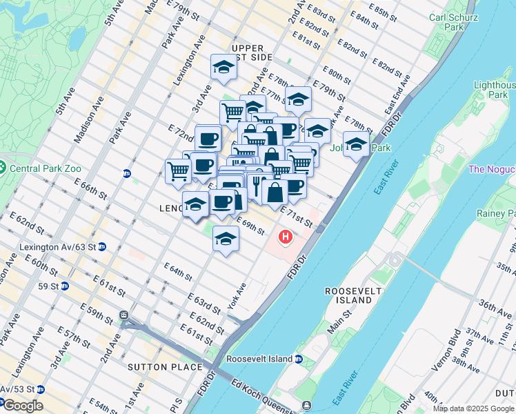 map of restaurants, bars, coffee shops, grocery stores, and more near in New York