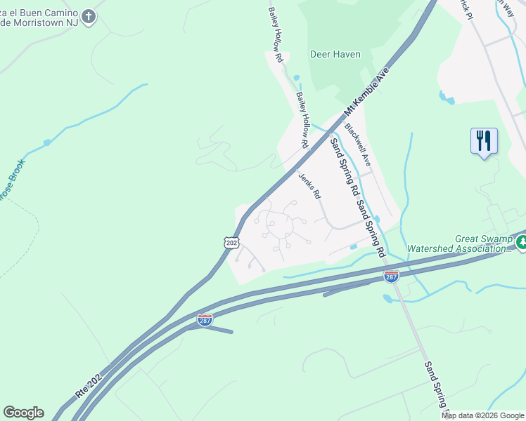 map of restaurants, bars, coffee shops, grocery stores, and more near 533 Mount Kemble Avenue in Morristown