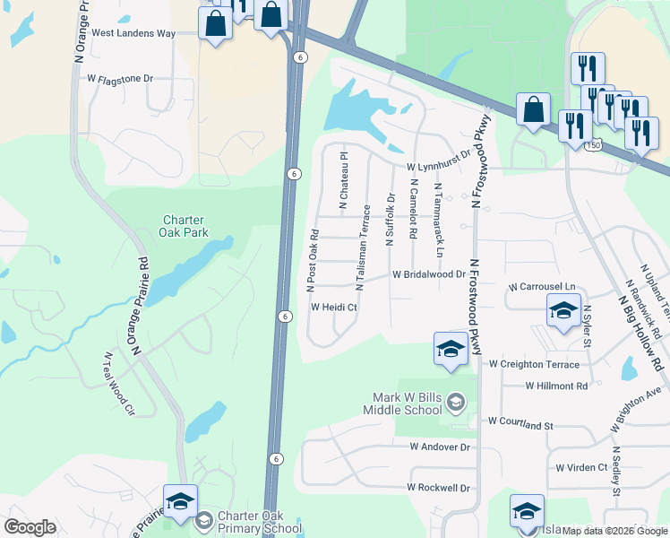 map of restaurants, bars, coffee shops, grocery stores, and more near 4802 West Lynnbrook Drive in Peoria