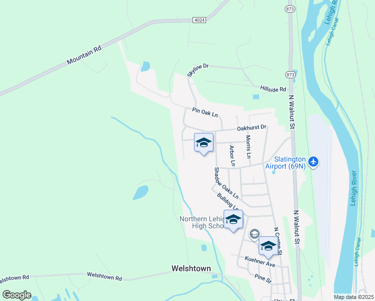map of restaurants, bars, coffee shops, grocery stores, and more near 1409 Seville Drive in Slatington
