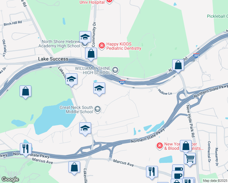 map of restaurants, bars, coffee shops, grocery stores, and more near 341 Lakeville Road in Lake Success