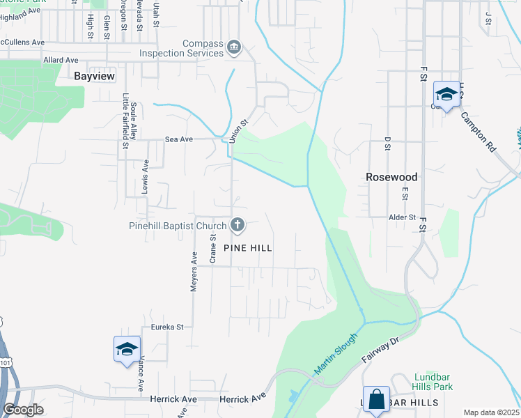 map of restaurants, bars, coffee shops, grocery stores, and more near 4562 Kincaid Court in Eureka