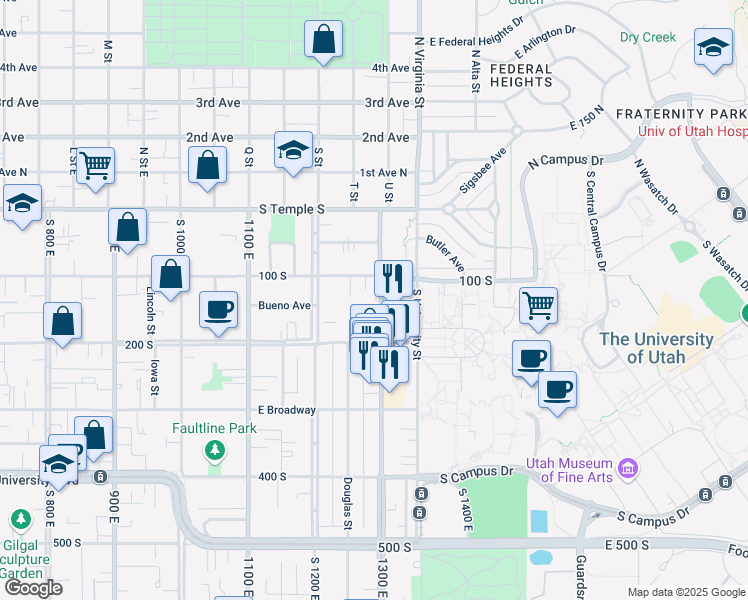 map of restaurants, bars, coffee shops, grocery stores, and more near in Salt Lake City