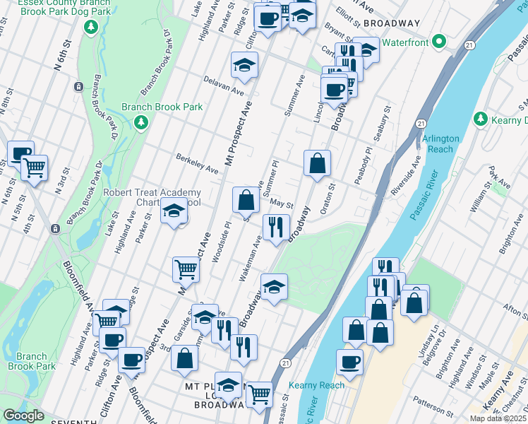 map of restaurants, bars, coffee shops, grocery stores, and more near 429 Summer Avenue in Newark