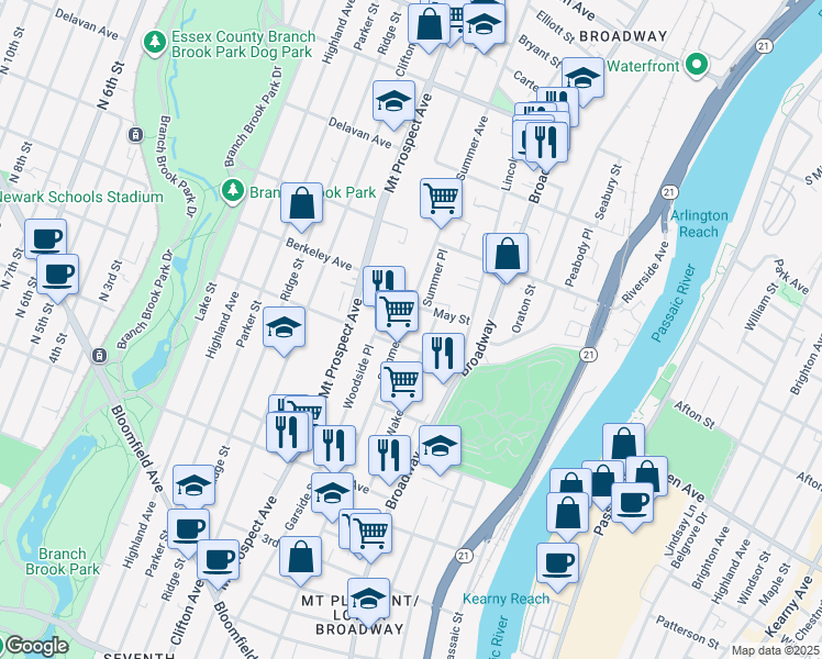 map of restaurants, bars, coffee shops, grocery stores, and more near 429 Summer Avenue in Newark