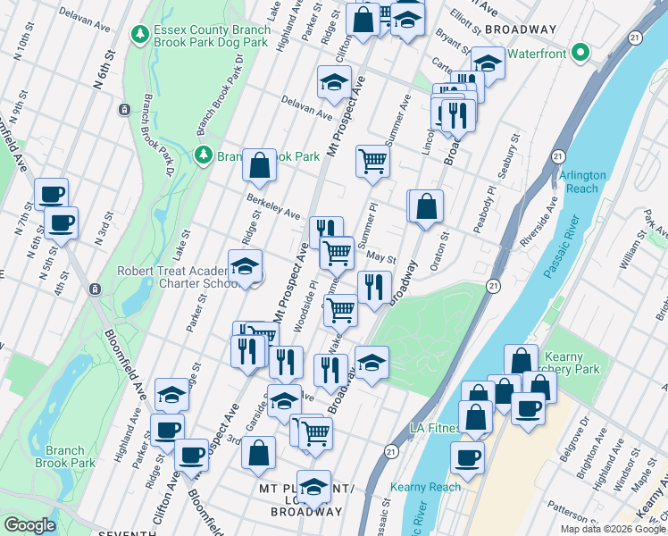 map of restaurants, bars, coffee shops, grocery stores, and more near 429 Summer Avenue in Newark