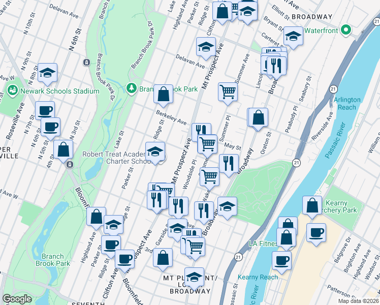 map of restaurants, bars, coffee shops, grocery stores, and more near in Newark