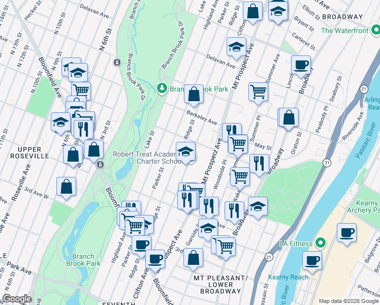 map of restaurants, bars, coffee shops, grocery stores, and more near 484 Clifton Avenue in Newark