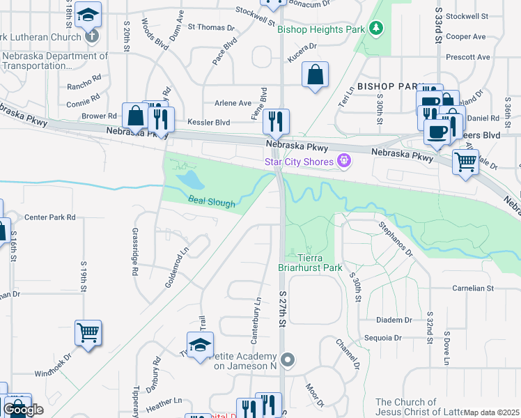 map of restaurants, bars, coffee shops, grocery stores, and more near 2507 Nottingham Court in Lincoln