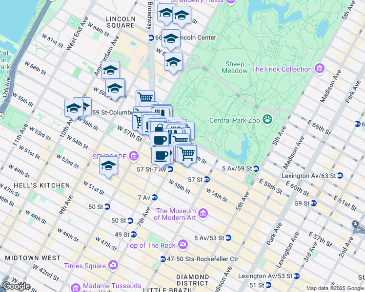 map of restaurants, bars, coffee shops, grocery stores, and more near 934 7th Avenue in New York