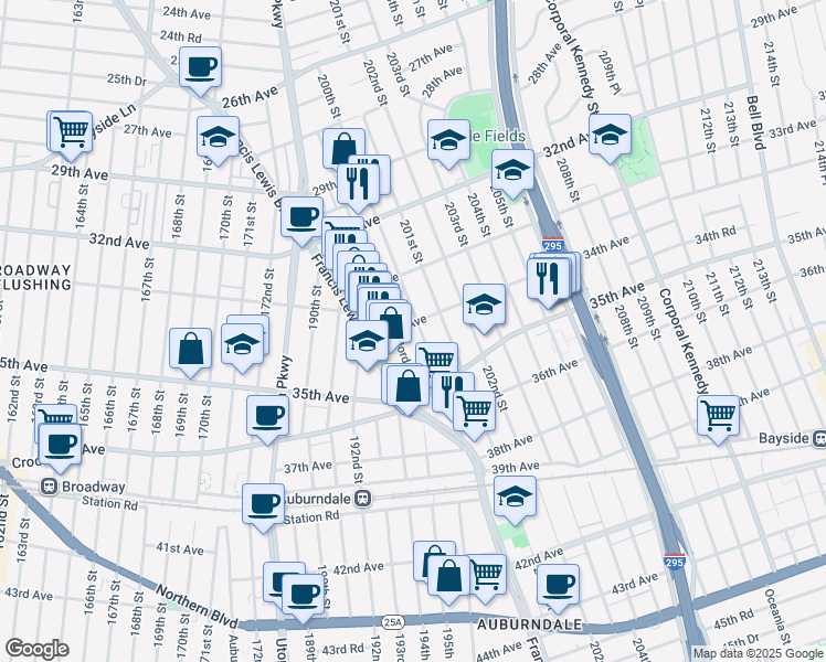 map of restaurants, bars, coffee shops, grocery stores, and more near in Queens