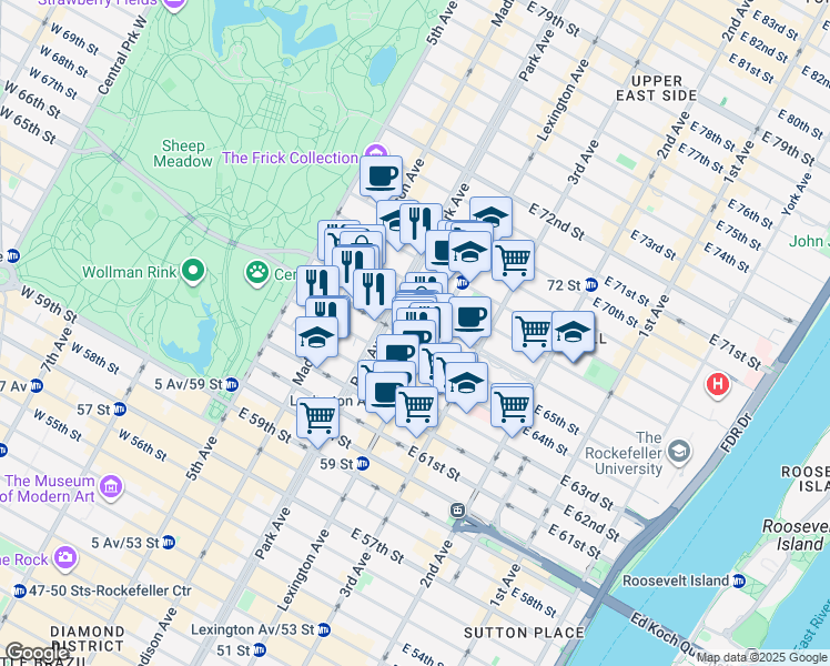 map of restaurants, bars, coffee shops, grocery stores, and more near in New York