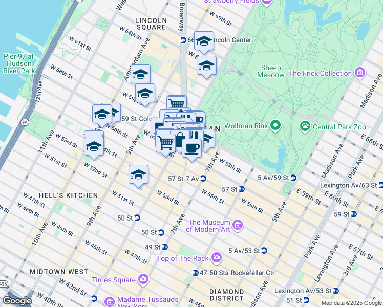 map of restaurants, bars, coffee shops, grocery stores, and more near in New York