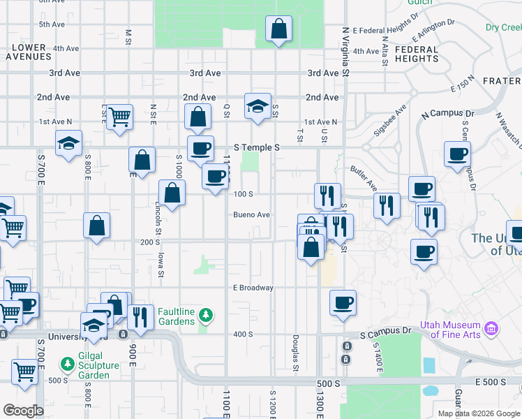 map of restaurants, bars, coffee shops, grocery stores, and more near in Salt Lake City