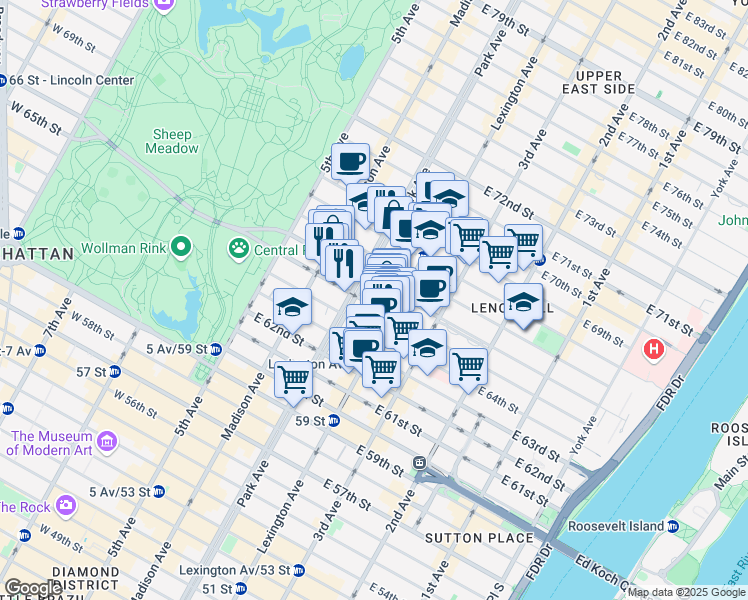 map of restaurants, bars, coffee shops, grocery stores, and more near in New York