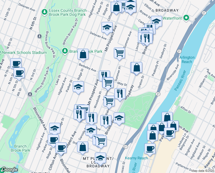 map of restaurants, bars, coffee shops, grocery stores, and more near 429 Summer Avenue in Newark