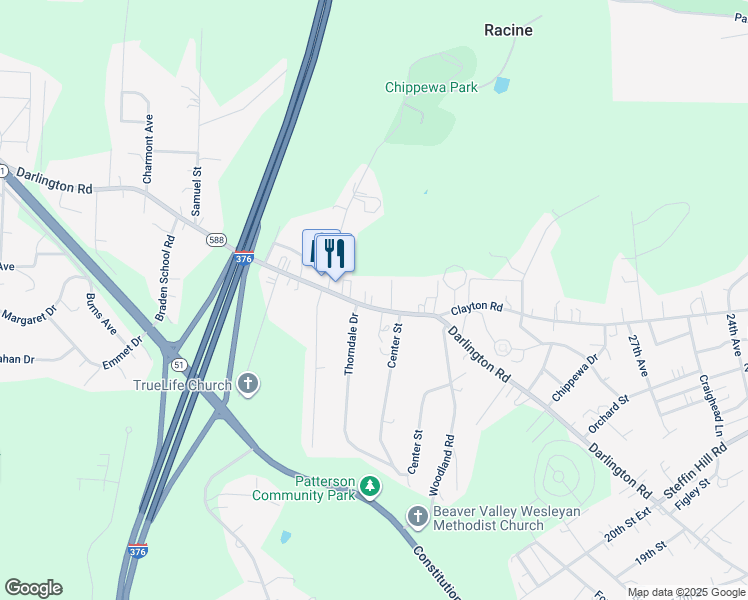 map of restaurants, bars, coffee shops, grocery stores, and more near in Patterson Heights