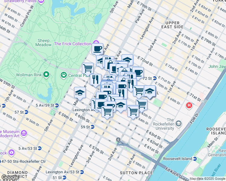 map of restaurants, bars, coffee shops, grocery stores, and more near in New York