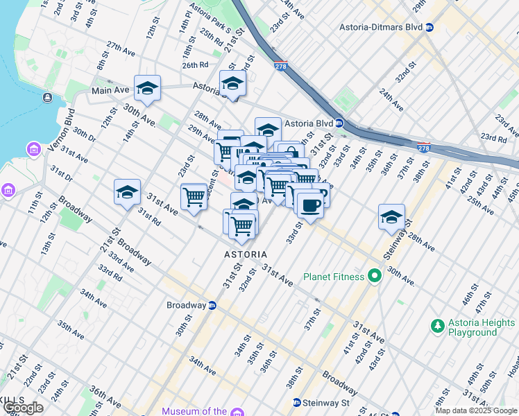 map of restaurants, bars, coffee shops, grocery stores, and more near 2928 30th Avenue in Queens
