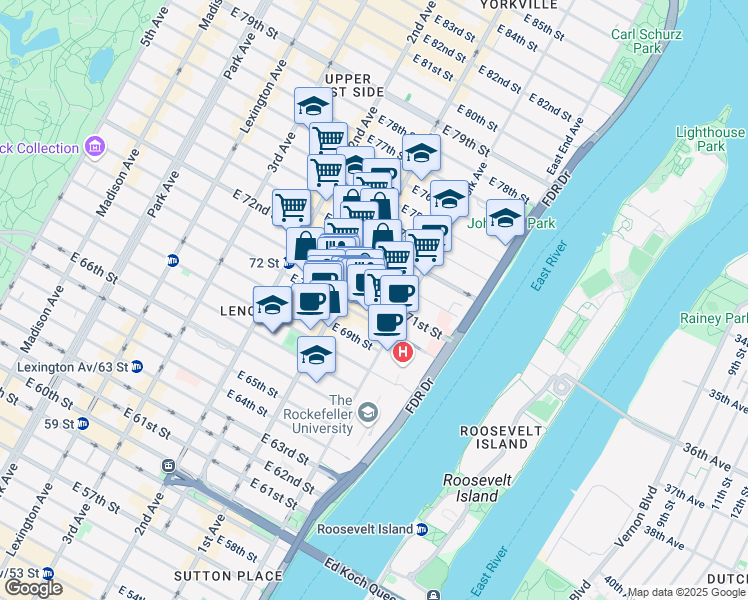 map of restaurants, bars, coffee shops, grocery stores, and more near in New York