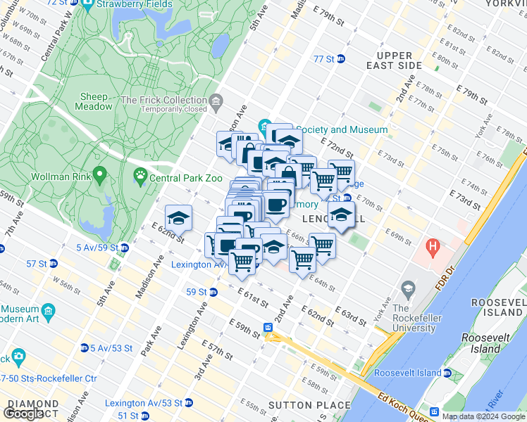 map of restaurants, bars, coffee shops, grocery stores, and more near in New York
