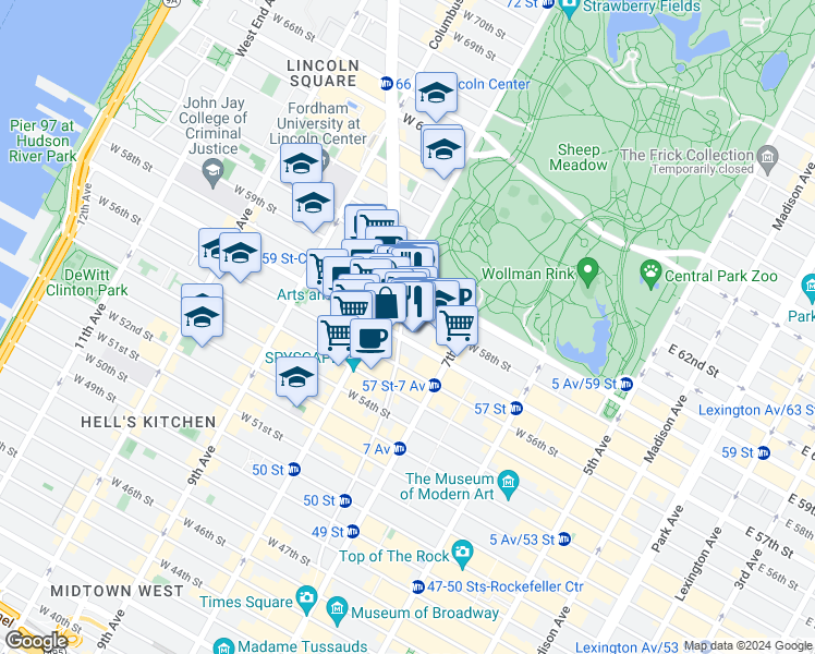 map of restaurants, bars, coffee shops, grocery stores, and more near in New York