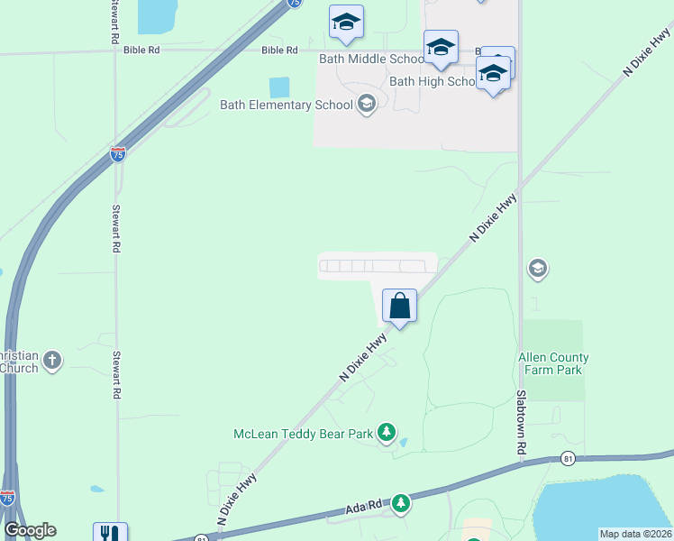 map of restaurants, bars, coffee shops, grocery stores, and more near 2145 North Dixie Highway in Lima
