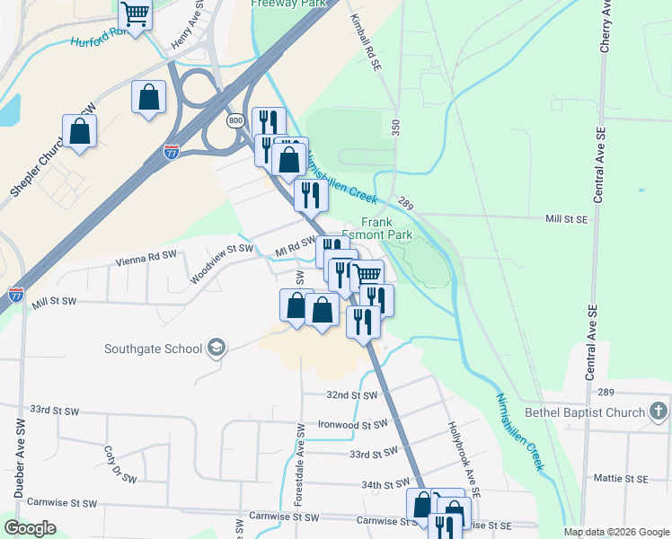 map of restaurants, bars, coffee shops, grocery stores, and more near in Stark County