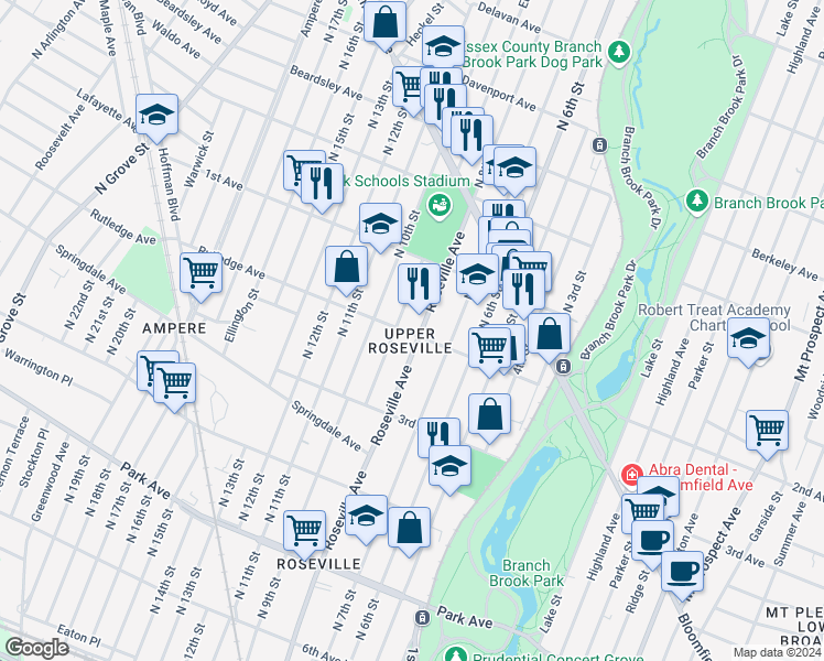 map of restaurants, bars, coffee shops, grocery stores, and more near 329 2nd Avenue in Newark