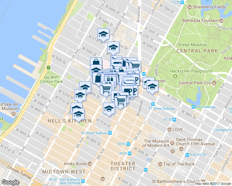 map of restaurants, bars, coffee shops, grocery stores, and more near in New York