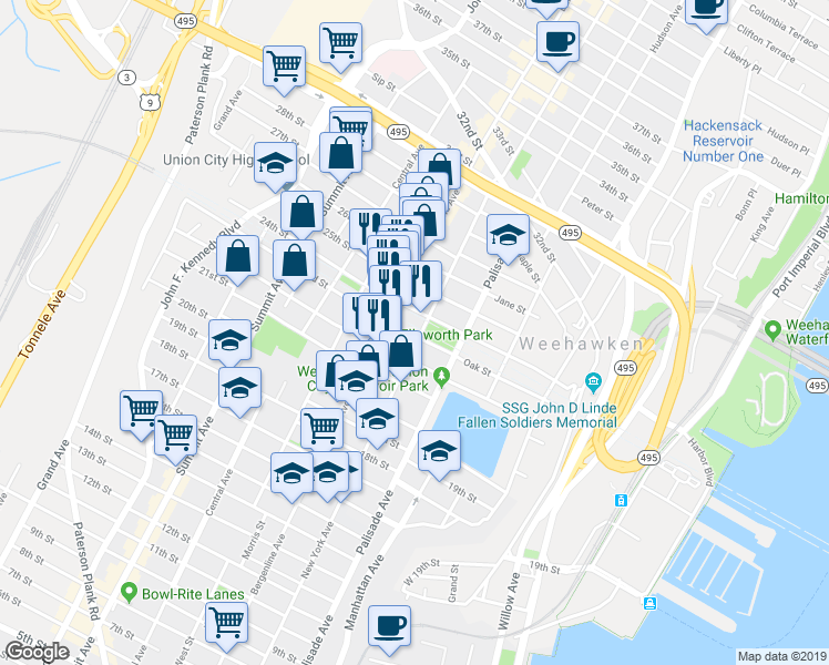 map of restaurants, bars, coffee shops, grocery stores, and more near in Union City