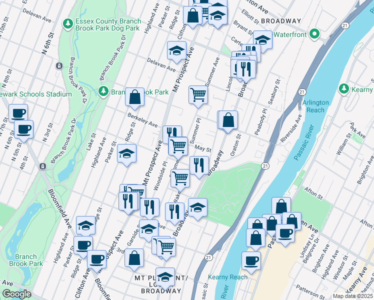 map of restaurants, bars, coffee shops, grocery stores, and more near 429 Summer Avenue in Newark