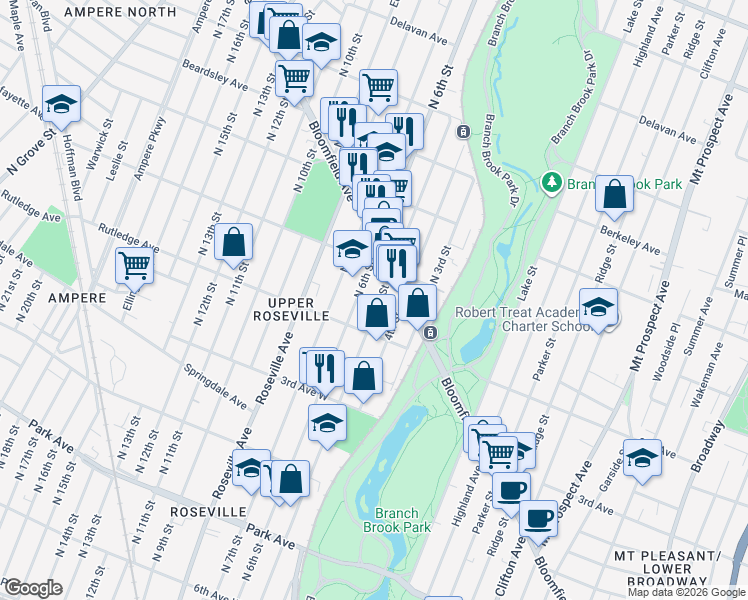 map of restaurants, bars, coffee shops, grocery stores, and more near 529 North 6th Street in Newark