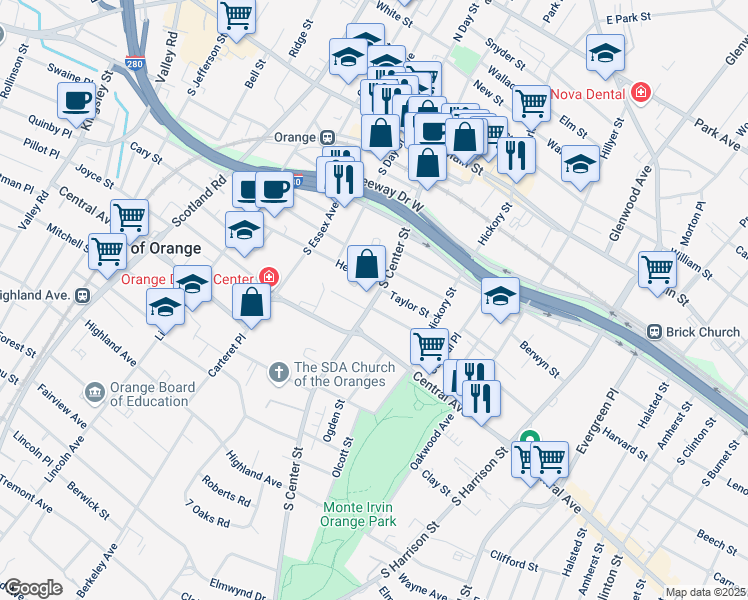 map of restaurants, bars, coffee shops, grocery stores, and more near 209 Taylor Street in City of Orange