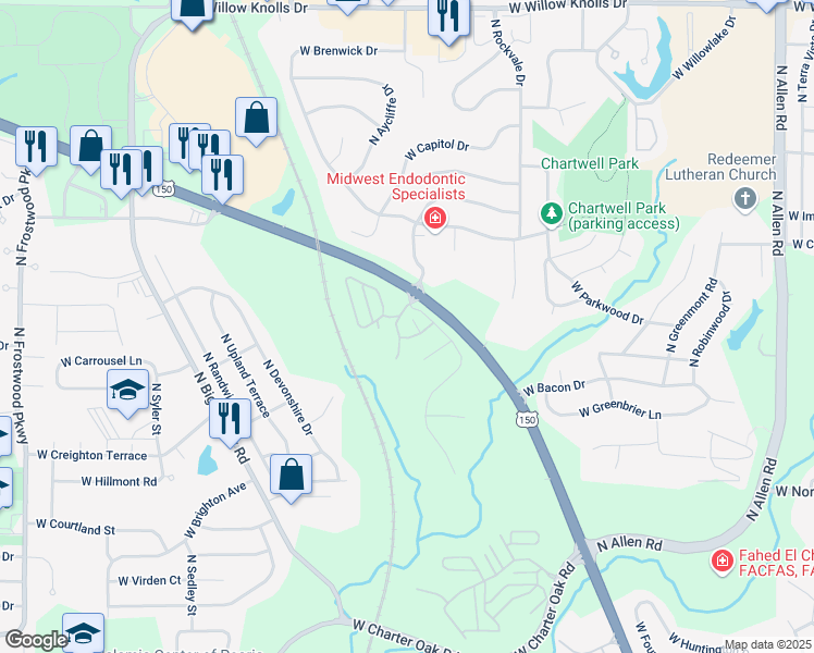map of restaurants, bars, coffee shops, grocery stores, and more near 3401 West King James Road in Peoria