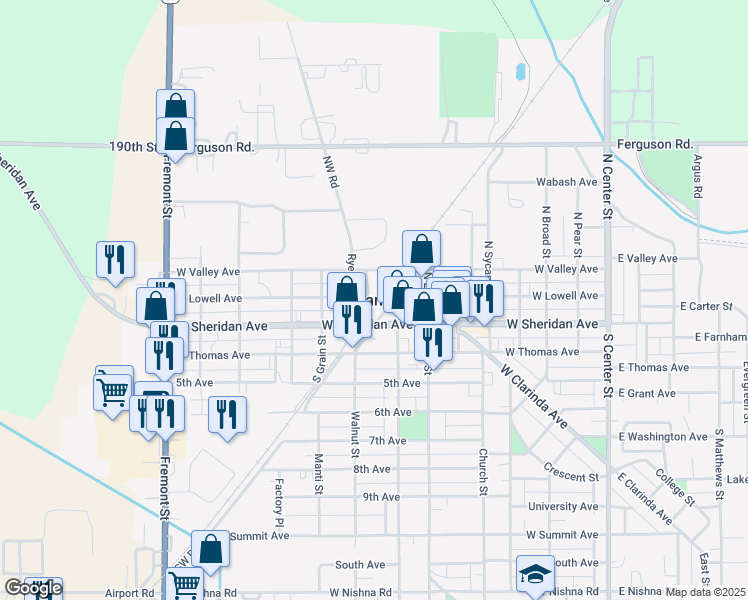 map of restaurants, bars, coffee shops, grocery stores, and more near in Shenandoah
