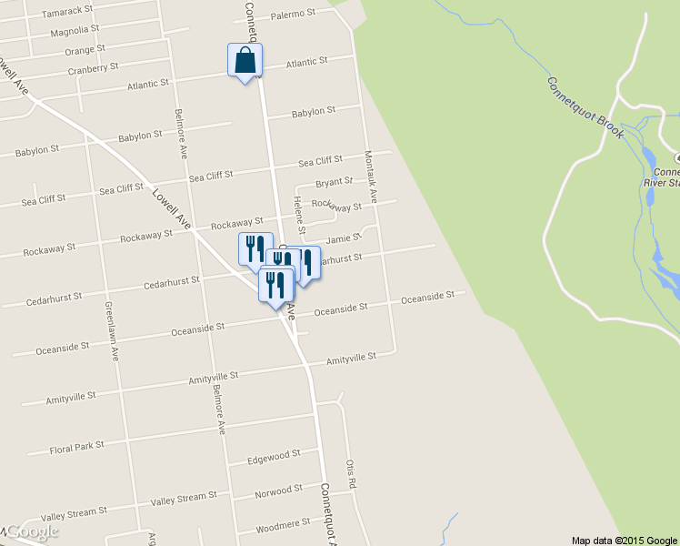 map of restaurants, bars, coffee shops, grocery stores, and more near 350 Cedarhurst Street in Islip Terrace