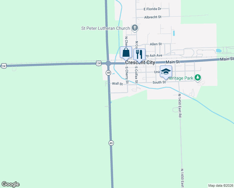 map of restaurants, bars, coffee shops, grocery stores, and more near 100 Countryside Lane in Crescent City