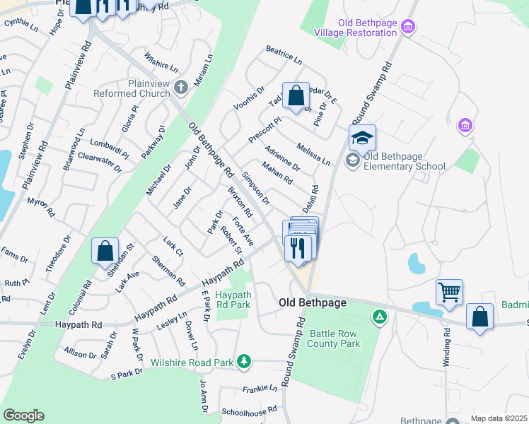 map of restaurants, bars, coffee shops, grocery stores, and more near 660 Old Bethpage Road in Old Bethpage