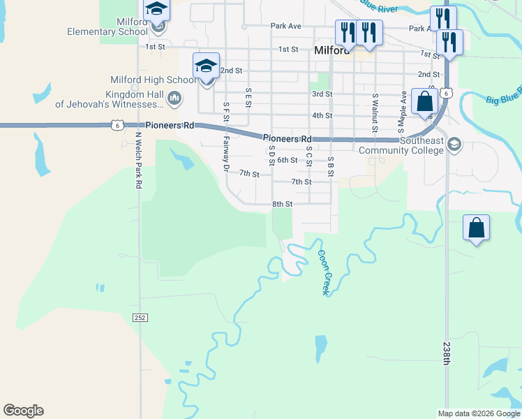 map of restaurants, bars, coffee shops, grocery stores, and more near 827 8th Street in Milford