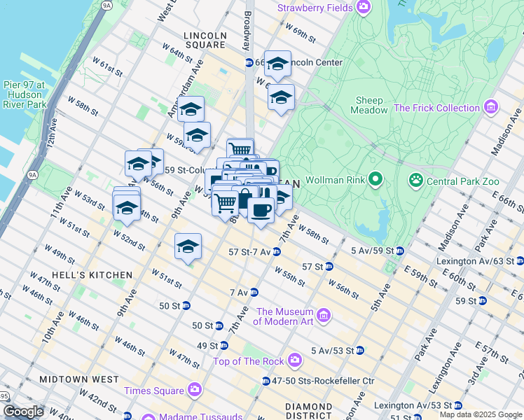 map of restaurants, bars, coffee shops, grocery stores, and more near in New York